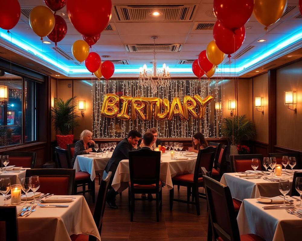 Private dining area decorated for a celebration