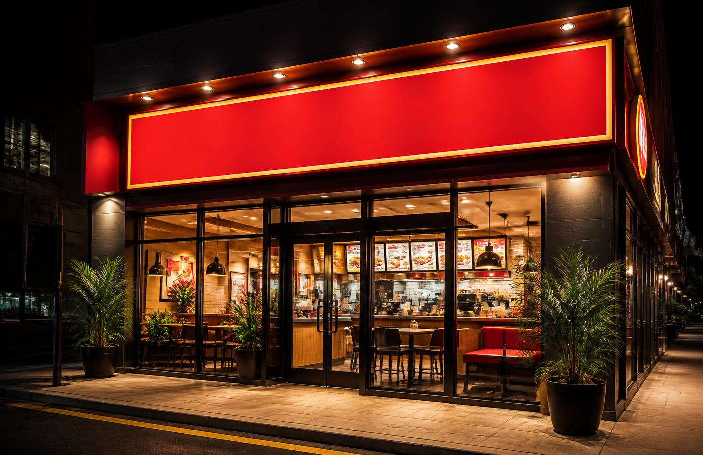 Bites Box storefront lit up at night